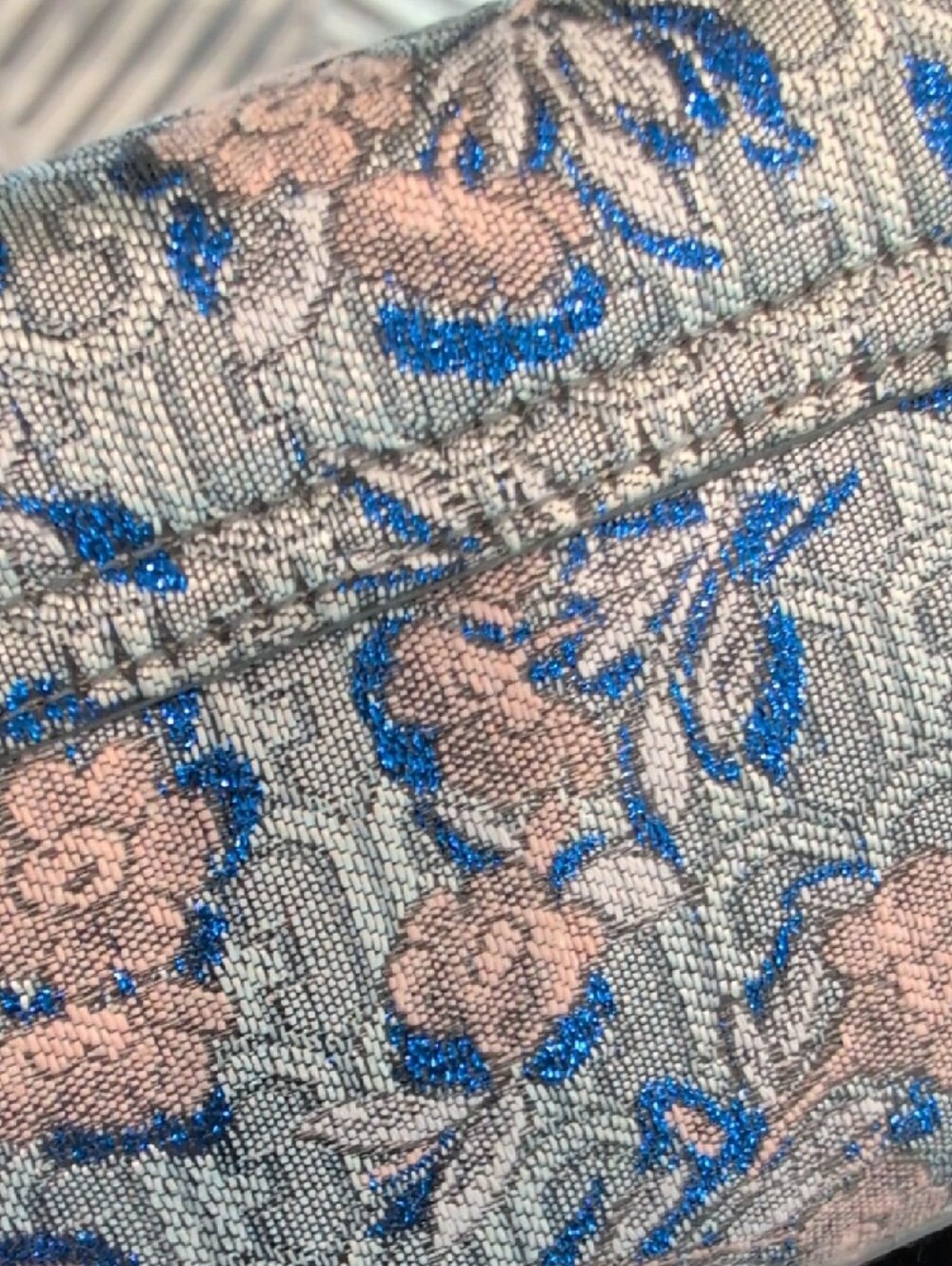 Floral Jacquard Top-Handle Bag in Blush and Blue - Picture 7 of 9